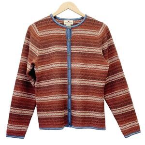 Vintage Woolrich Sweater Rust Striped Wool Button Front Cardigan Size Medium